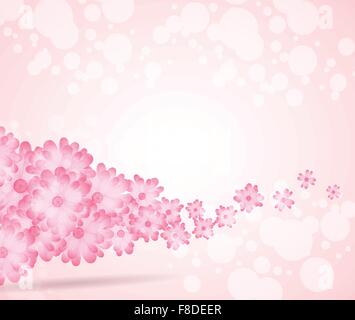 Fleur rose tendre de l'onde lumineuse du côté gauche du contexte Illustration de Vecteur