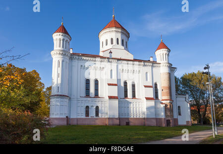 La cathédrale de la Théotokos, Vilnius, la principale église orthodoxe en Lituanie, à l'automne sur une journée ensoleillée avec ciel bleu clair Banque D'Images