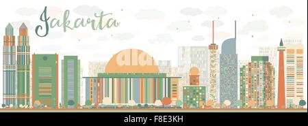 Abstract Jakarta skyline avec repères de couleur. Vector illustration. Les voyages d'affaires et tourisme concept avec les bâtiments historiques Illustration de Vecteur