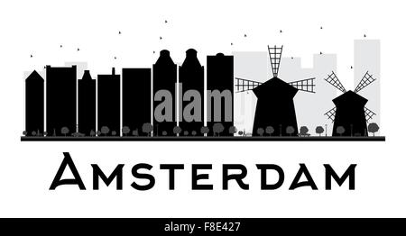 Amsterdam City skyline silhouette noir et blanc. Vector illustration. Concept simple pour le tourisme, la bannière de présentation Illustration de Vecteur