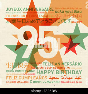 95e anniversaire joyeux anniversaire du monde. Carte de célébration des langues différentes Banque D'Images