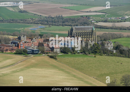 Une vue aérienne de Lancing College, une école indépendante dans la région de West Sussex Banque D'Images