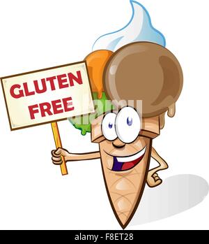 Caricature de la crème glacée sans gluten avec pancarte isolated Illustration de Vecteur