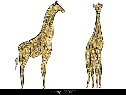 Deux girafes. girafe ethnique isolé sur blanc une backgroundolated Illustration de Vecteur