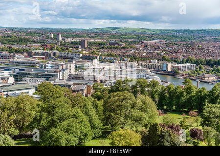 Vue de Brandon Hill sur le centre-ville de Bristol, vu de la tour Cabot, Somerset, England, UK Banque D'Images