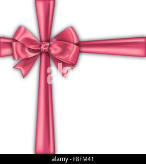 Ruban en satin et réaliste rose isolé Bow Illustration de Vecteur