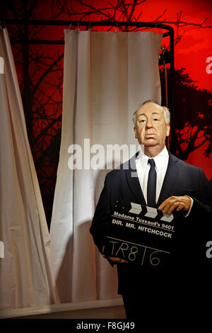 Célèbre réalisateur Alfred Hitchcock à Madame Tussauds waxworks museum, parc Prater, Vienne Banque D'Images