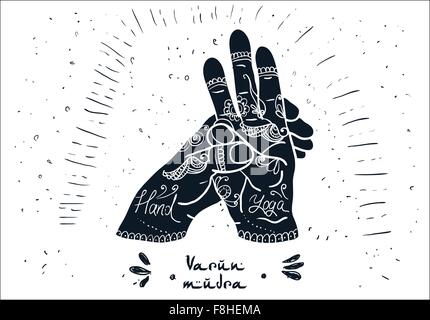 Le yoga de l'élément varun mudra avec les mains. mehendi Illustration de Vecteur