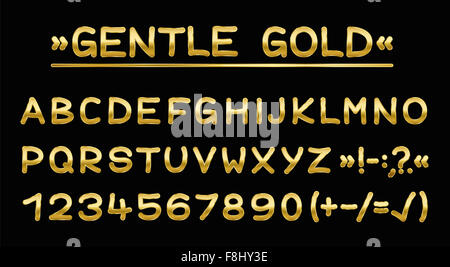 Les lettres d'or - arrondi font - illustration sur fond noir. Banque D'Images