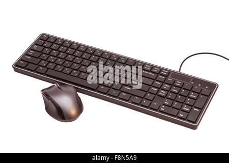 Ensemble noir sans fil et souris clavier ordinateur isolated on white Banque D'Images