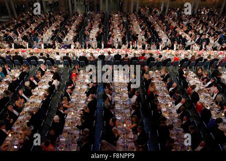 Stockholm. Dec 10, 2015. Photos prises le 10 décembre 2015 montre l'ancien Banquet Nobel à l'hôtel de ville de Stockholm, capitale de la Suède. Credit : Ye Pingfan/Xinhua/Alamy Live News Banque D'Images