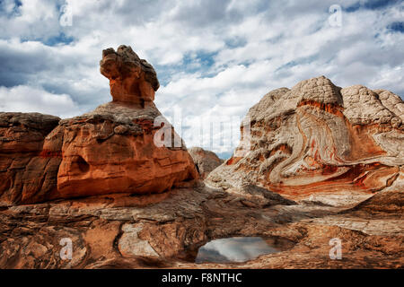 Formations de grès colorés de blanc à l'aide de la télécommande de poche en Arizona Vermilion Cliffs National Monument. Banque D'Images