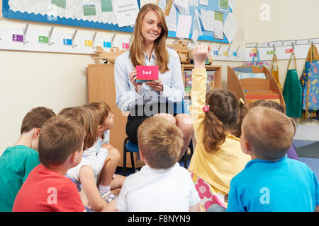 Cartes Flash montrant l'enseignement de la classe de l'école élémentaire Banque D'Images