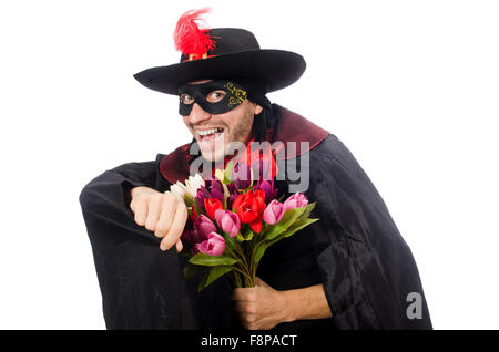 Jeune homme en manteau carnaval isolated on white Banque D'Images