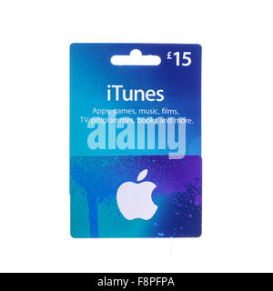 15 € carte iTunes Apple sur un fond blanc Banque D'Images