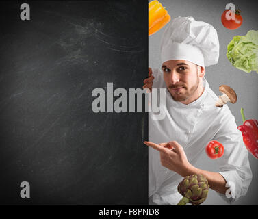 Chef avec tableau noir Banque D'Images