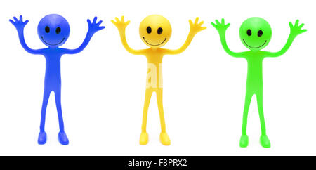 Smilies de trois couleurs différentes isolated on white Banque D'Images