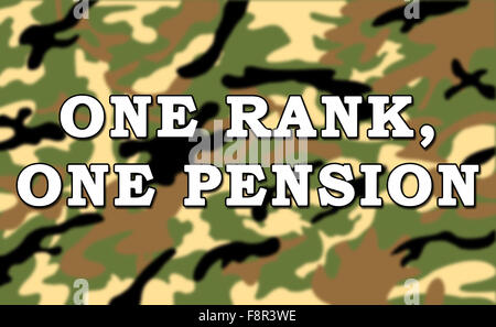 Un rang Une ArmyMilitary Pension Message sur fond de camouflage Banque D'Images