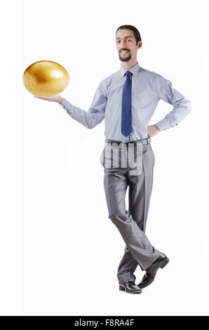 L'homme et aux oeufs d'isolated on white Banque D'Images