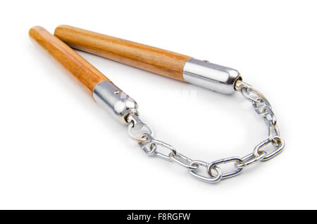 Arts martiaux nunchaku arme isolated on white Banque D'Images