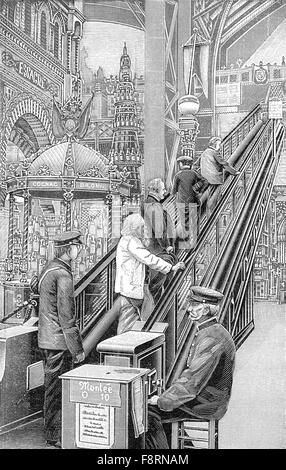 Escalier mécanique à l'Exposition universelle, équitable, Monde, Paris, 1900 Banque D'Images