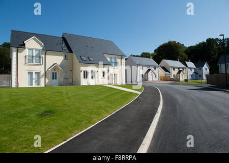 Nouveau style 'executive' maisons unifamiliales et maisons individuelles sur un développement immobilier privé du logement de banlieue à la périphérie d''Aberystwyth, Pays de Galles UK Banque D'Images