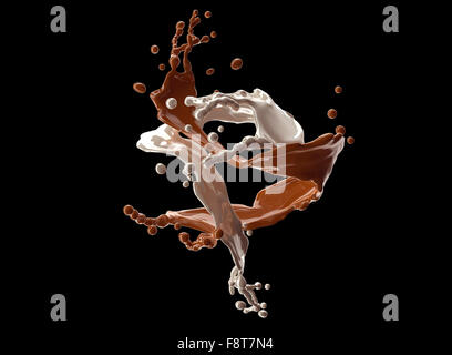 Splash chocolat blanc et marron avec chemin de détourage. Banque D'Images