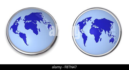 Bouton 3D World Map Blue Banque D'Images