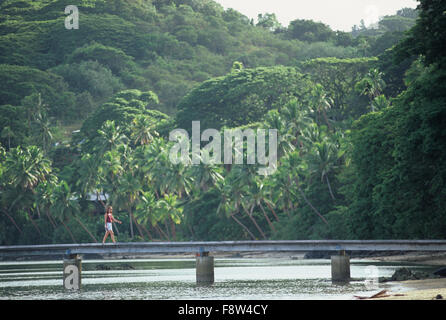 Îles Fidji, Viti Levu, Jean-Michel Cousteau Fiji Islands Resort, quai, embarcadère pour bateau de plongée Banque D'Images