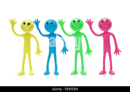 Quatre Smilies de diverses couleurs isolated on white Banque D'Images