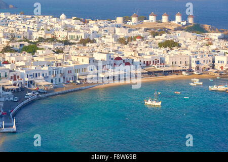 Vue aérienne de la ville de Mykonos, Chora - l'île de Mykonos, Grèce Banque D'Images