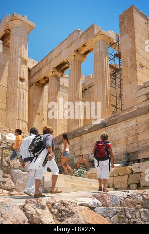 Athènes - acropole, passage par les Propylées, Grèce Banque D'Images