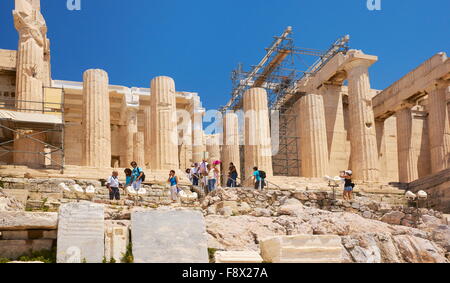 Athènes - acropole, passage par les Propylées, Grèce Banque D'Images