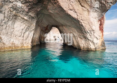 L'île de Zakynthos, Grèce - Mer Ionienne, Grottes Blue Cap Skinari, Banque D'Images