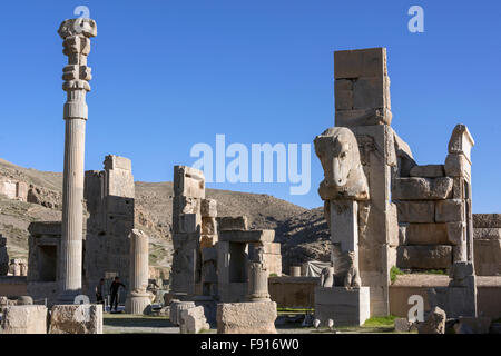 Le Taureau porte de la salle du trône, Persepolis, Iran Banque D'Images