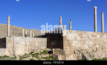Terrasse mur et colonnes de l'Apadana Palace, Persepolis, Iran Banque D'Images