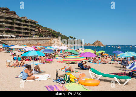 Scène de plage, Platja Gran, Tossa de Mar, Costa Brava, province de Gérone, Catalogne, Espagne Banque D'Images