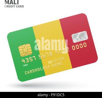 Carte de crédit avec le drapeau du Mali pour l'arrière-plan, la banque d'affaires et des présentations. Isolated on white Illustration de Vecteur