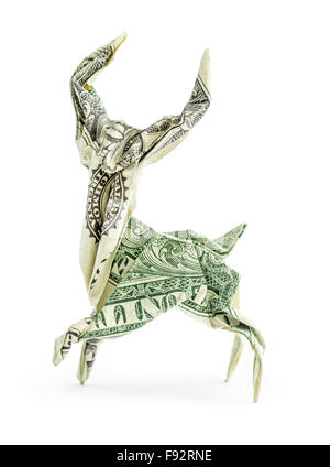 Dollar Origami deer isolé sur fond blanc Banque D'Images