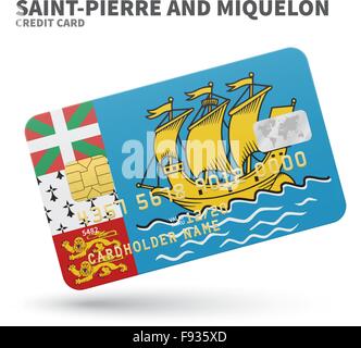 Carte de crédit avec Saint-Pierre et Miquelon d'un drapeau pour l'arrière-plan, la banque d'affaires, des présentations. Isolated on white Illustration de Vecteur