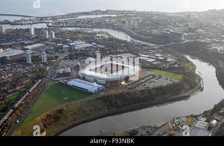 Vue aérienne du stade de la lumière et de l'usure de la rivière à Sunderland, Royaume-Uni Banque D'Images