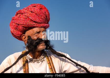 Portrait of a senior man du Rajasthan avec une longue barbe et turban, Pushkar, Rajasthan, India Banque D'Images