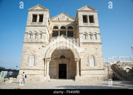 L'extérieur de l'église franciscaine de la Transfiguration, le mont Thabor, vallée de Jezreel, Galilée, Israël (architecte Antonio Barluz Banque D'Images