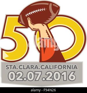 Illustration du numéro 50 avec Quarterback part lancer balle de football américain avec des mots Santa Clara, Californie 2016 pour le championnat de football pro. Illustration de Vecteur