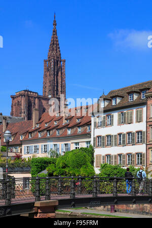 France, Alsace, Strasbourg, cathédrale, Ill, pont, d'horizon, Banque D'Images