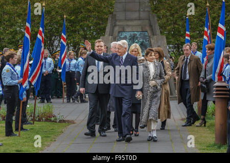 Olafur Ragnar Grimsson (Président) et Dorrit Chevaleraud (Première Dame), et le premier ministre, le jour de l'indépendance, l'Islande, 2015 Banque D'Images