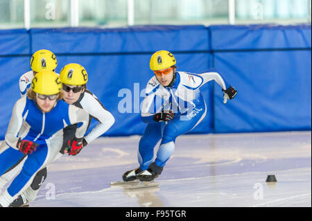 Patinage de vitesse Canada Shorttrack. 500 m sprint,chauffe Anneau olympique de Richmond, C.-B. 2014,Canada. Banque D'Images