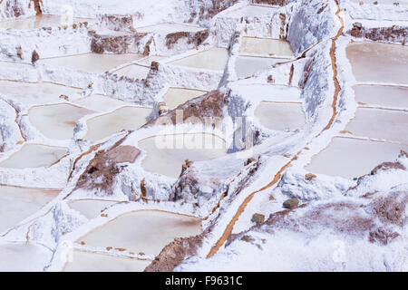 Salt Pond des mines de Maras, à 40 kilomètres au nord de Cuzco, dans la région de Cuzco au Pérou Banque D'Images