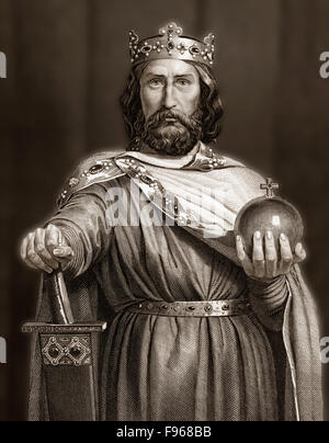 Charlemagne, portant le costume impérial, Charles le Grand ou Carolus Magnus, 747-814, Roi des Francs Banque D'Images