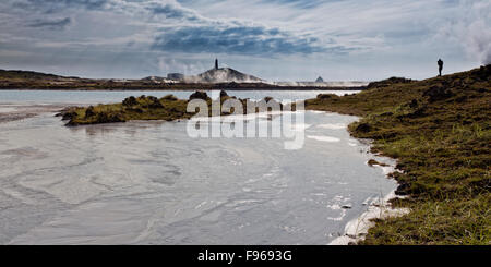 Les dépôts de silice et de minéraux, de Gunnuhver Hot spring, Reykjanes Peninsula, Iceland Banque D'Images